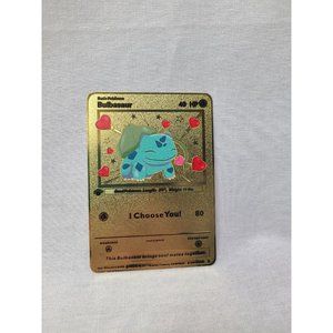 Bulbasaur I Choose You Love Heart Valentine Gold Metal Card- Brand new